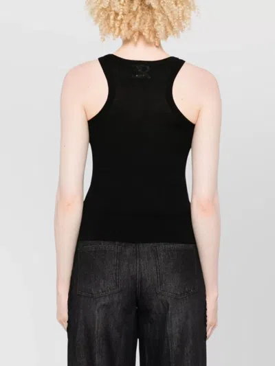 Ermanno Scervino Merino Racerback Tank Top Floral Embroidery In Black