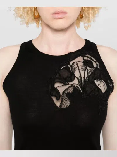 Ermanno Scervino Merino Racerback Tank Top Floral Embroidery In Black