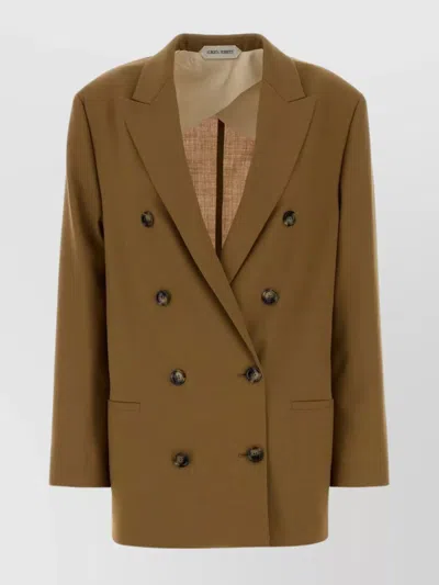 Alberta Ferretti Longline Polyester Blazer Featuring Button Accents In Brown