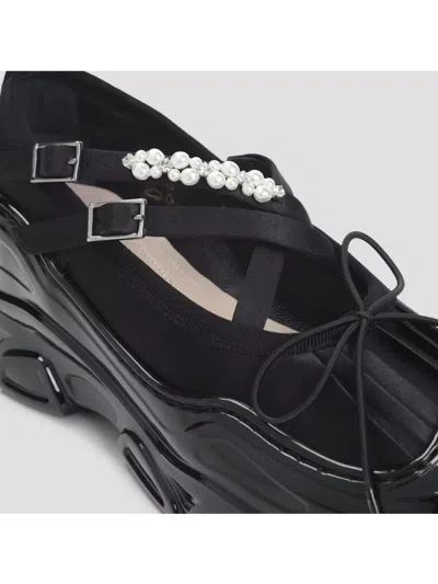 Simone Rocha Criss Cross Ballerina Shoes With Pearl Embellishments In Black