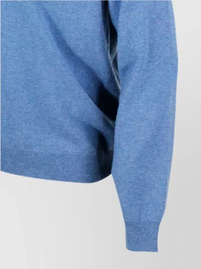 Malo Thin Wool Round Neck Long Sleeve Sweater In Blue