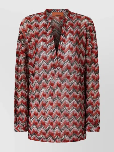 Missoni Oversized Blouse With Mandarin Collar And V-neck In Brown