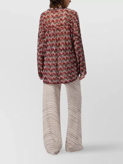 Missoni Oversized Blouse With Mandarin Collar And V-neck In Brown