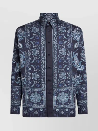 Etro Printed Cotton Shirt In Blue