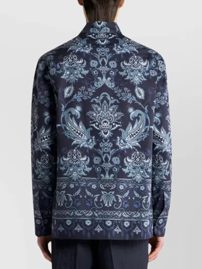 Etro Printed Cotton Shirt In Blue