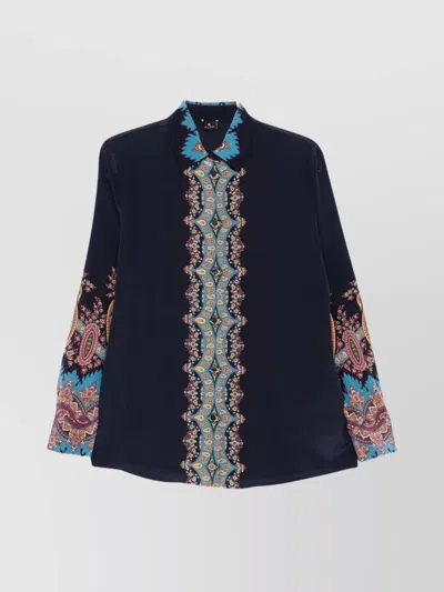 Etro Paisley-print Silk Shirt In Blue