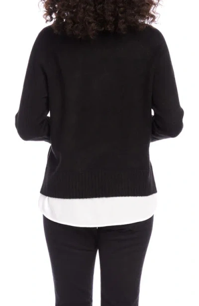 Karen Kane Mixed Media Layered Turtleneck Sweater In Black