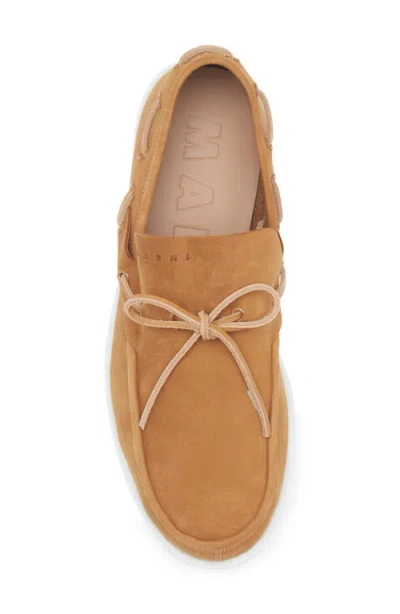 Marni Deconstructed Nubuck Boat Loafers With Leather Laces In Brown