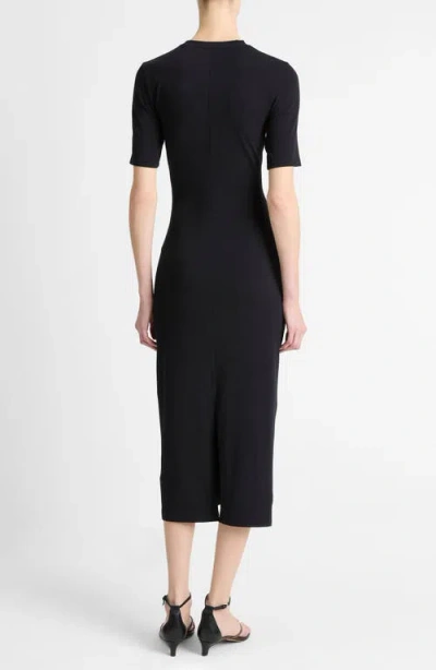 Vince Short-sleeve Ruched Jersey Midi Dress In Black