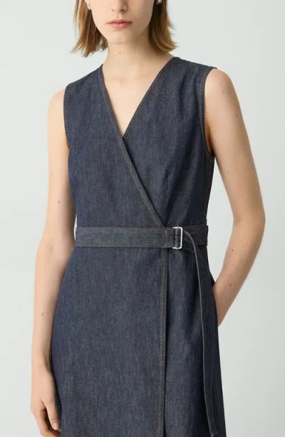 Theory Sleeveless Belted Chambray Wrap Dress In Purple