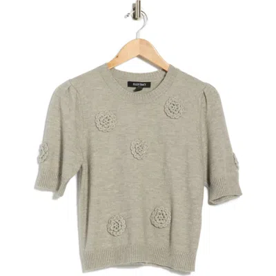 Ellen Tracy Rosette Short Sleeve Sweater In Neutral