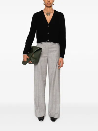 Pinko Cropped Button-down Sweater With Deep V-neckline In Black