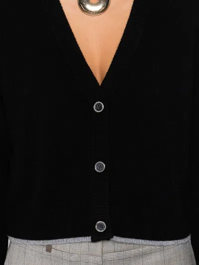 Pinko Cropped Button-down Sweater With Deep V-neckline In Black