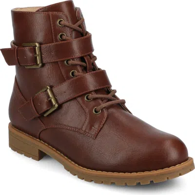 Journee Collection Journee Women's Juliah Buckle Detail Lace-up Ankle Boots In Brown