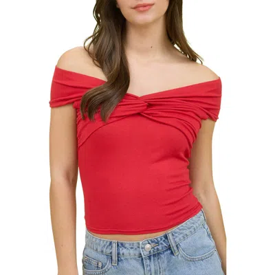 Blu Pepper Off The Shoulder Knit Crop Top In Red