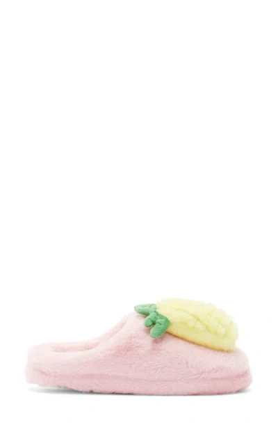 Joe Boxer Happy Pineapple Faux Fur Slipper In Pink
