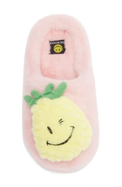 Joe Boxer Happy Pineapple Faux Fur Slipper In Pink