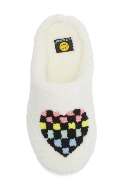 Joe Boxer Micro Sherpa Heart Clog Womens Memory Foam Clog Slippers In White