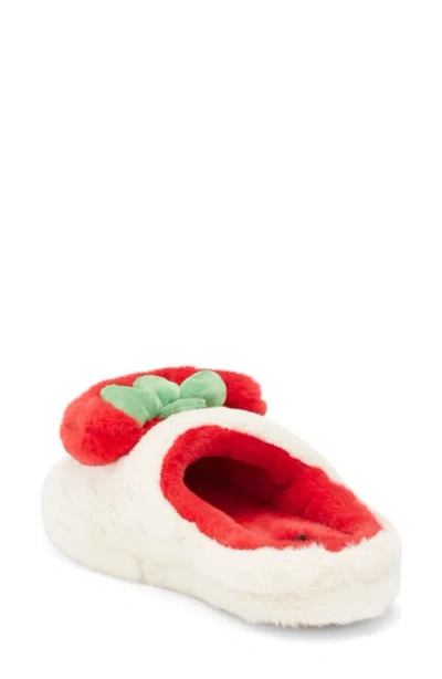 Joe Boxer Happy Strawberry Faux Fur Slipper In White