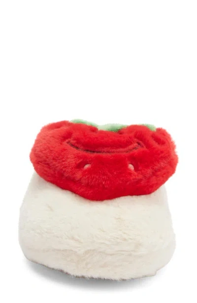 Joe Boxer Happy Strawberry Faux Fur Slipper In White