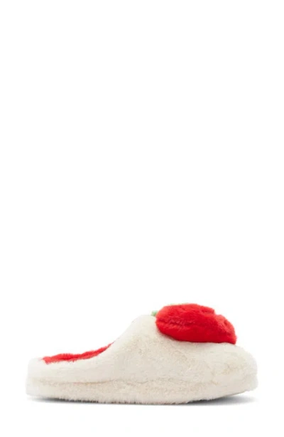 Joe Boxer Happy Strawberry Faux Fur Slipper In White