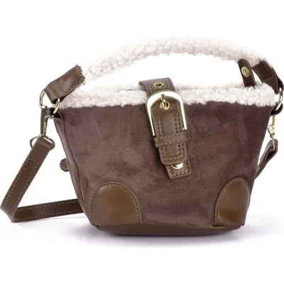 Adornia Faux Shearling Trim Crossbody Bag In Brown