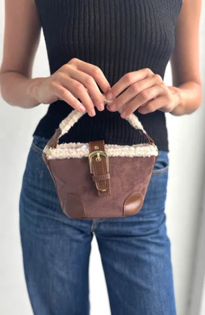 Adornia Faux Shearling Trim Crossbody Bag In Brown