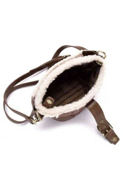 Adornia Faux Shearling Trim Crossbody Bag In Brown