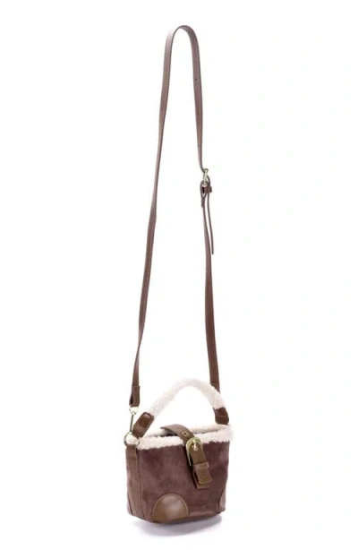 Adornia Faux Shearling Trim Crossbody Bag In Brown