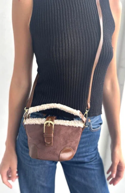 Adornia Faux Shearling Trim Crossbody Bag In Brown