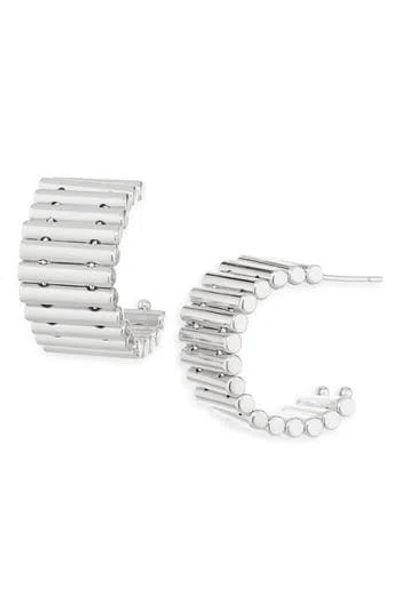 Sterling Forever Harla Ribbed Hoop Earrings In Metallic