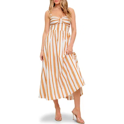 Flying Tomato Stripe Cotton Fit & Flare Maxi Sundress In Brown