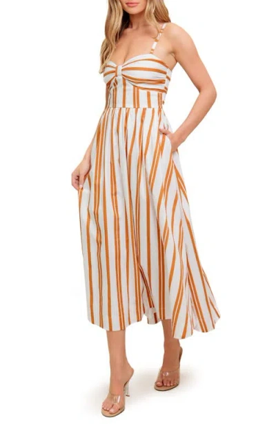 Flying Tomato Stripe Cotton Fit & Flare Maxi Sundress In Brown