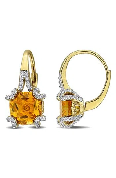 Delmar Citrine & White Topaz Earrings In Gold