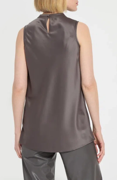 Lyssé Justine Satin Draped Mock Neck Top In Gray Ash In Gray