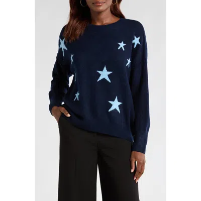 Vince Camuto Women's Cozy Crewneck Star-print Dropped-shoulder Sweater In Blue