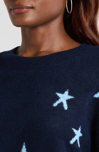Vince Camuto Women's Cozy Crewneck Star-print Dropped-shoulder Sweater In Blue