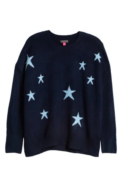 Vince Camuto Women's Cozy Crewneck Star-print Dropped-shoulder Sweater In Blue