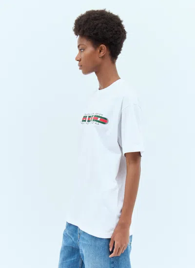 Gucci Women White Crewneck T-shirt Wth Web Print With Logo Lettering On The Front In Cotton Woman