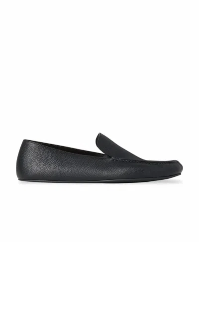 The Row Leo Grained Leather Slippers In Black