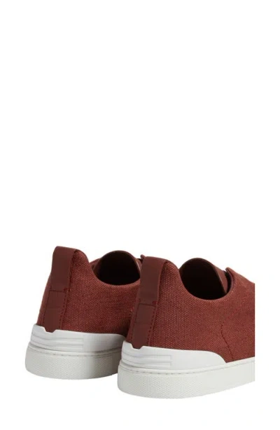 Zegna Triple Stitch Leather Low-top Sneakers In Brown