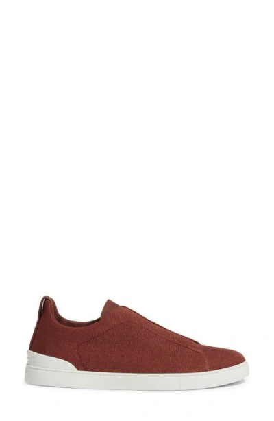 Zegna Triple Stitch Leather Low-top Sneakers In Brown