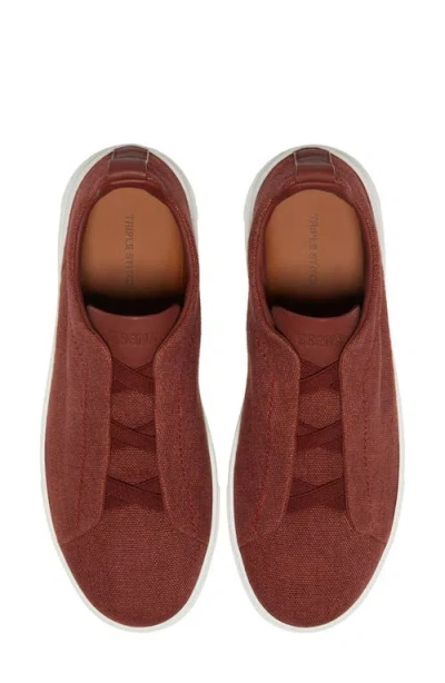 Zegna Triple Stitch Leather Low-top Sneakers In Brown