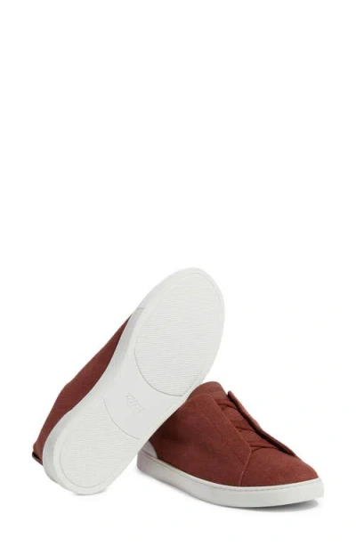 Zegna Triple Stitch Leather Low-top Sneakers In Brown