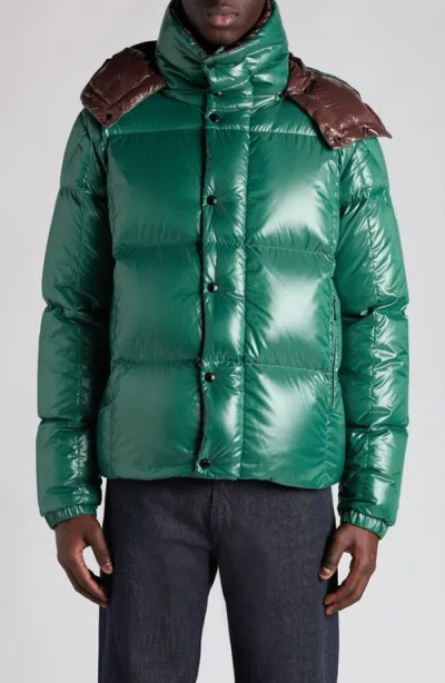 Moncler Parana Glossy Hooded Short Down Jacket Clothing In Green