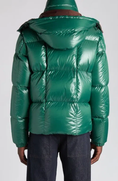 Moncler Parana Glossy Hooded Short Down Jacket Clothing In Green