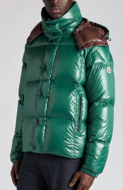 Moncler Parana Glossy Hooded Short Down Jacket Clothing In Green