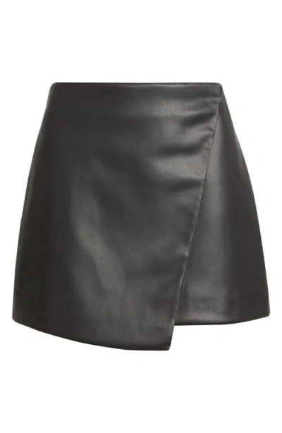 Open Edit Faux Leather Wrap Miniskirt In Black