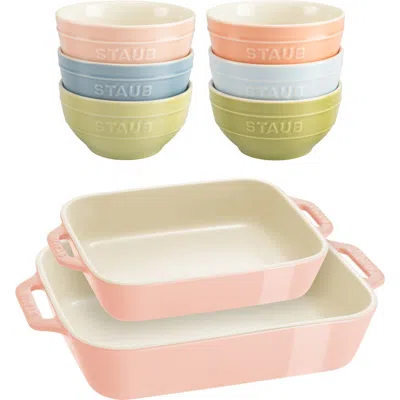Staub 8-piece Ceramic Macaron Bowls & Baking Dishes Set In Pink