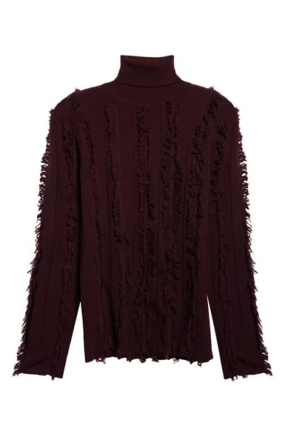 Zankov Nico Fringe Stripe Merino Wool Turtleneck Sweater In Brown